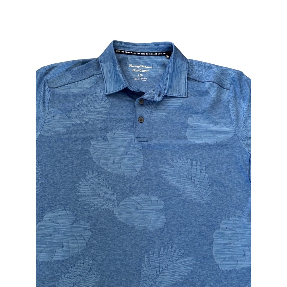 Tommy Bahama IslandZone Mens Large Blue Tropical Leaf Jacquard Polo Shirt L